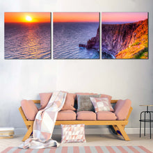 Load image into Gallery viewer, Ocean  Cliff  Canvas  Wall  Art  Orange  Ocean  Mountains  Living  Room  3  Piece  Canvas  Set  Blue  Cliff  of  Moher  Ireland  Triptych  Canvas  Print For Living Room
