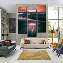 Load image into Gallery viewer, Ocean  Deep  Blue  Water  Under  the  Sea  Waves  Sunset  triptych  wall  art  for  living  room
