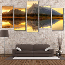 Load image into Gallery viewer, Ocean Mountains Canvas Print Banff National Park Multi Canvas Canada Grey Rundle Mountain  5 Piece Canvas Wall Art Vermillion Lake Yellow Sunset Sky Canvas Set In Your Living Room
