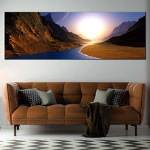 Load image into Gallery viewer, Ocean  Mountains  Canvas  Print  Beautiful  Blue  Moon  Sky  Sunrise  Canvas  Artwork  Brown  Mountains  Seascape  Living  Room  1  Piece  Canvas  Wall  Art In Living Room
