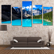 Load image into Gallery viewer, Ocean Mountains Canvas Print Blue Alberta Moraine Lake Canvas Wall Art Green Banff National Park  5 Piece Canvas For Your Living Room
