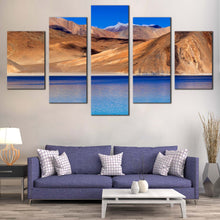 Load image into Gallery viewer, Ocean  Mountains  Canvas  Print  Brown  Leh  Ladakh  Jammu  Landscape  Canvas  Set  Blue  Sky  Pangong  Tso  Lake 5  Piece  Canvas  Wall  Art  India  Ladakh  Tibet  Mountains  Multi  Canvas In Living Room
