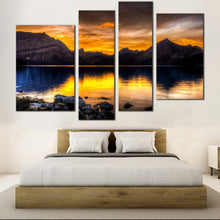 Load image into Gallery viewer, Ocean Mountains Canvas Print Orange Kananaskis Lake Mountains Sky  4 Piece CanvasWall Art Alberta Canada Brown Landscape Multiple Canvas 
