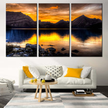 Load image into Gallery viewer, Ocean Mountains Canvas Print Orange Kananaskis Lake Mountains Sky  3 Piece Canvas Wall Art Alberta Canada Brown Landscape Multi Canvas In Living room
