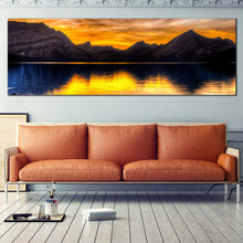 Load image into Gallery viewer, Ocean  Mountains  Canvas  Print  Orange  Kananaskis  Lake  Mountains  Sky  Living  Room  Panoramic  Canvas  Wall  Art  Alberta  Canada  Brown  Landscape  Wide  Canvas In Living Room

