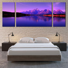 Load image into Gallery viewer, Ocean Mountains Canvas Print Purple Jackson Lake Mountains  3 Piece Canvas Wall Art Teton National Park Triptych Canvas Set Northwestern Wyoming Blue Sky Sea Multi Canvas For Bedroom
