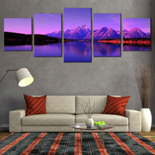 Load image into Gallery viewer, Ocean Mountains Canvas Print Purple Jackson Lake Mountains  5 Piece Canvas Wall Art Teton National Park Canvas Set Northwestern Wyoming Blue Sky Sea Multi Canvas In Living room
