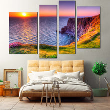 Load image into Gallery viewer, Ocean  Mountains  Canvas  Wall  Art  Blue  Cliff  of  Moher  4  piece  Canvas  Bedroom  Orange  Ocean  Cliff  Island  Canvas  Print For Bedroom
