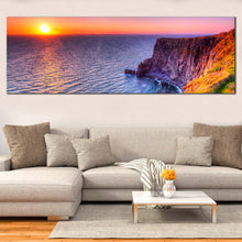 Load image into Gallery viewer, Ocean  Mountains  Canvas  Wall  Art  Blue  Cliff  of  Moher  Panoramic  Canvas  Living  Room  Orange  Ocean  Cliff  Island  Canvas  Print For Living Room
