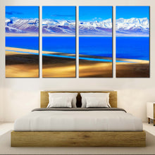 Load image into Gallery viewer, Ocean Mountains Canvas Wall Art Blue Lake in Tibet Canvas Print White Snow Covered Capped Mountains  4 Piece Canvas For Bedroom
