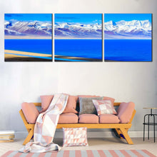 Load image into Gallery viewer, Ocean  Mountains  Canvas  Wall  Art  Blue  Lake  in  Tibet  Canvas  Print  White  Snow  Covered  Capped  Mountains  Living  Room  3  Piece  Canvas In Living Room
