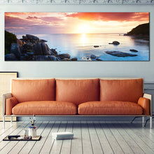 Load image into Gallery viewer, Ocean  Mountains  Canvas  Wall  Art  Koh  Samui  Island  Rocks  Canvas  Print  Yellow  Cloudy  Sunset  Sky  Wide  Canvas  Thailand  Blue  Tranquil  Beach  Living  Room  Panoramic  Canvas  Artwork For Living Room
