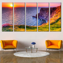 Load image into Gallery viewer, Ocean  Mountains  Canvas  Wall  Art  Living  Room  Orange  Ocean  Cliff  Island  Canvas  Print  Blue  Cliff  of  Moher  5  Piece  Canvas For Living Room
