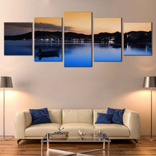 Load image into Gallery viewer, Ocean Mountains Canvas Wall Art Milos Island Orange Sunset  5 Piece Canvas Print Greece Blue City Beach Boats Multi Canvas For Your Living Room
