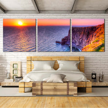 Load image into Gallery viewer, Ocean  Mountains  Canvas  Wall  Art  Orange  Ocean  Cliff  Island  Canvas  Print  Bedroom  Blue  Cliff  of  Moher  3  Piece  Canvas For Bedroom
