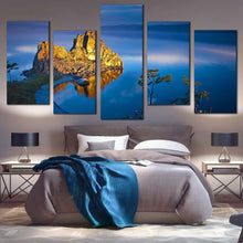 Load image into Gallery viewer, Ocean Mountains Canvas Wall Art Yellow Sharman Mountain Multi Canvas Blue Lake Baikal Cliff Landscape  5 Piece Canvas Print In Your Bedroom
