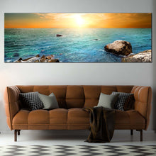 Load image into Gallery viewer, Ocean  Rocks  Canvas  Print  Blue  Stony  Beach  Living  Room  1  Piece  Canvas  Wall  Art  Yellow  Cloudy  Sky  Sunset  Multiple  Canvas For Living Room
