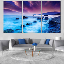 Load image into Gallery viewer, Ocean Rocks Canvas Wall Art Beautiful Blue Europe Ocean Rock Sunset  3 Piece Canvas Print For Living Room
