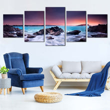 Load image into Gallery viewer, Ocean Rocks Canvas Wall Art Blue Australian Ocean  5 Piece Canvas Brown Australia Beach Canvas Print In Living Room
