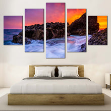 Load image into Gallery viewer, Ocean  Rocks  Canvas  Wall  Art  Blue  Laguna  Beach    5  Piece  Canvas  Print  Orange  Pacific  Ocean  Sunset  Canvas  Artwork For Bedroom
