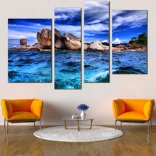 Load image into Gallery viewer, Ocean Rocks Canvas Wall Art Blue Tempest Ocean  4 Piece Canvas Print Brown Rocks Cloudy Sky Canvas Set 
