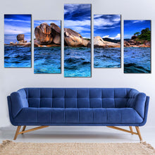 Load image into Gallery viewer, Ocean Rocks Canvas Wall Art Blue Tempest Ocean  5 Piece Canvas Print Brown Rocks Cloudy Sky Canvas Set For Living Room
