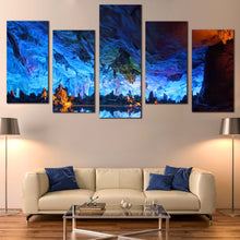 Load image into Gallery viewer, Ocean Rocks Canvas Wall Art Brown Rocks Crystal Palace  5 Piece Canvas Blue Guilin Reed Flute Caves Canvas Print In Living Room
