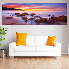 Load image into Gallery viewer, Ocean  Rocks  Canvas  Wall  Art  Purple  California  Coast  Living  Room  1  Piece  Canvas  Set  Yellow  Sky  Boulders  Seascape  Canvas  Print For Living Room
