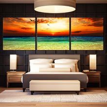 Load image into Gallery viewer, Ocean  Sky  Canvas  Print  Orange  Cloudy  Sunset  Bedroom  3  Piece  Canvas  Green  Seascape  Canvas  Wall  Art In Bedroom
