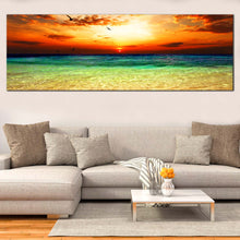 Load image into Gallery viewer, Ocean  Sky  Canvas  Print  Orange  Cloudy  Sunset  Living  Room  Panorama  Canvas  Green  Seascape  Canvas  Wall  Art For Living Room
