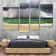 Load image into Gallery viewer, Ocean Sky Canvas Print Sea Green Waves  4 Piece Canvas Wall Art Dramatic Grey Cloudy Sky Multi Canvas Artwork 
