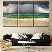 Load image into Gallery viewer, Ocean Sky Canvas Print Sea Green Waves  3 Piece CanvasWall Art Dramatic Grey Cloudy Sky Multi Canvas Artwork For Living Room
