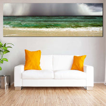 Load image into Gallery viewer, Ocean  Sky  Canvas  Print  Sea  Green  Waves  Living  Room  Panoramic  Canvas  Wall  Art  Dramatic  Grey  Cloudy  Sky  Canvas  Artwork In Living Room
