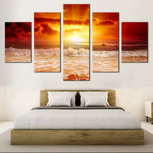 Load image into Gallery viewer, Ocean  Sky  Canvas  Wall  Art    Orange  Yellow  Sunset  Sky  5  Piece  Canvas  Seascape  Waves  Canvas  Print For Bedroom
