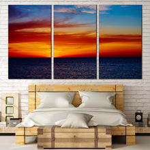 Load image into Gallery viewer, Ocean Sky Canvas Wall Art Blue Orange Sky Seascape Bedoom 3 Piece Canvas Print Coast Of The Sea Sunset Triptych Multi Canvas For Bedroom
