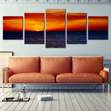 Load image into Gallery viewer, Ocean Sky Canvas Wall Art Blue Orange Sky Seascape  5 Piece Canvas Print Coast Of The Sea Sunset Multi Canvas In Living Room
