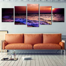 Load image into Gallery viewer, Ocean Sky Canvas Wall Art Cloudy Orange Sunset Sea Multi Canvas Purple Blue Ocean Waves  5 Piece Canvas Print For Living room
