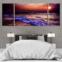 Load image into Gallery viewer, Ocean Sky Canvas Wall Art Cloudy Orange Sunset Sea Triptych Multi Canvas Purple Blue Ocean Waves  3 Piece Canvas Print For Bedroom
