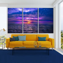 Load image into Gallery viewer, Ocean Sky Canvas Wall Art Purple Dramatic Seascape 3 Piece Canvas Print Blue Cloudy Sea Triptych Multi Canvas Artwork In Living Room
