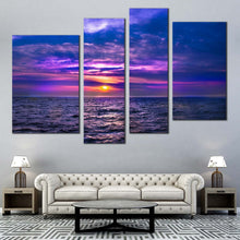 Load image into Gallery viewer, Ocean Sky Canvas Wall Art Purple Dramatic Seascape 4 Piece Canvas Print Blue Cloudy Sea Multi Canvas Artwork 
