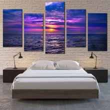 Load image into Gallery viewer, Ocean Sky Canvas Wall Art Purple Dramatic Seascape 5 Piece Canvas Print Blue Cloudy Sea Multi Canvas Artwork For Your Bedroom
