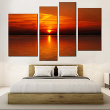 Load image into Gallery viewer, Ocean Sky Canvas Wall Art Red Orange Ocean Sunset Bedoom 4 Piece Canvas Print
