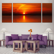 Load image into Gallery viewer, Ocean  Sky  Canvas  Wall  Art  Red  Orange  Ocean  Sunset 3  Piece  Canvas  Print  Beautiful  Clouds  Sunset  Reflection  Seascape  Multi  Canvas In Living Room
