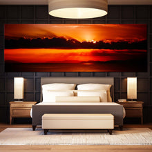 Load image into Gallery viewer, Ocean  Sky  Canvas  Wall  Art  Red  Sunset  Clouds  Sea  Bedroom  Panoramic  Canvas  Print  Orange  Sun  Behind  Clouds  Wide  Canvas For Bedroom
