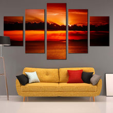 Load image into Gallery viewer, Ocean  Sky  Canvas  Wall  Art  Red  Sunset  Clouds  Sea  Living  Room  5  Piece  Canvas  Print  Orange  Sun  Behind  Clouds  Canvas In Living Room
