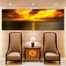Load image into Gallery viewer, Ocean  Sky  Canvas  Wall  Art  Yellow  Cloudy  Sky  Sunset  Reflection  Living  Room  Panoramic  Canvas  Print  Grey  Seascape  Wide  Canvas In Living Room
