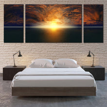 Load image into Gallery viewer, Ocean Sky Canvas Wall Art Yellow Seascape Sunset 3 Piece Multi Canvas Cloudy Orange Ocean Sunrise Canvas Print For Bedroom
