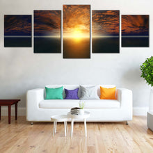 Load image into Gallery viewer, Ocean Sky Canvas Wall Art Yellow Seascape Sunset 5 Piece Multi Canvas Cloudy Orange Ocean Sunrise Canvas Print In Living room
