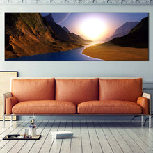 Load image into Gallery viewer, Ocean  Sunrise  Canvas  Wall  Art  Brown  Ocean  Mountains  1  Piece  Split  Canvas  Blue  Moon  Starry  Sky  Canvas  Print For Living Room
