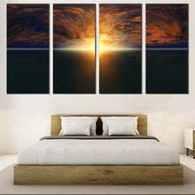 Load image into Gallery viewer, Ocean Sunrise Canvas Wall Art Orange Blue Cloudy Ocean Sky  4 Piece Canvas Print Yellow Seascape Sunset Multi Canvas For Bedroom
